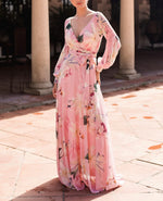 Floral Puff Sleeves Pink Dress (M)