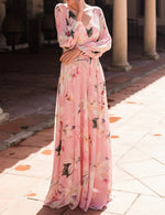 Floral Puff Sleeves Pink Dress (M)