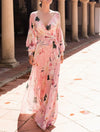 Floral Puff Sleeves Pink Dress (M)
