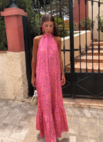 Vestido Rosa Estampado Gola Alta (S/M)