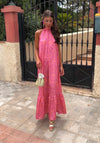 Vestido Rosa Estampado Gola Alta (S/M)