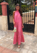 Vestido Rosa Estampado Gola Alta (S/M)