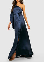 One Shoulder Satin Drape Maxi Blue (S)