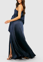 One Shoulder Satin Drape Maxi Blue (S)