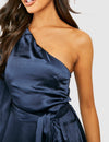 One Shoulder Satin Drape Maxi Blue (S)