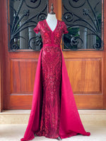 Glitter Bordeaux Caped Maxi Dress (S)