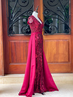 Glitter Bordeaux Caped Maxi Dress (S)