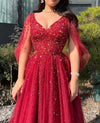 Sparkle Red Cape Maxi Dress (XL)
