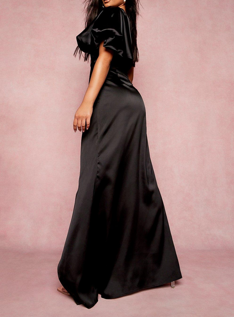 Vestido One Shoulder Puff Sleeve Black (L)