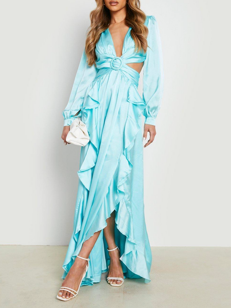 Long Sleeves Ruffle Maxi Blue (M)