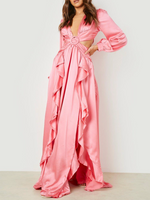 Long Sleeves Ruffle Maxi Pink (S)
