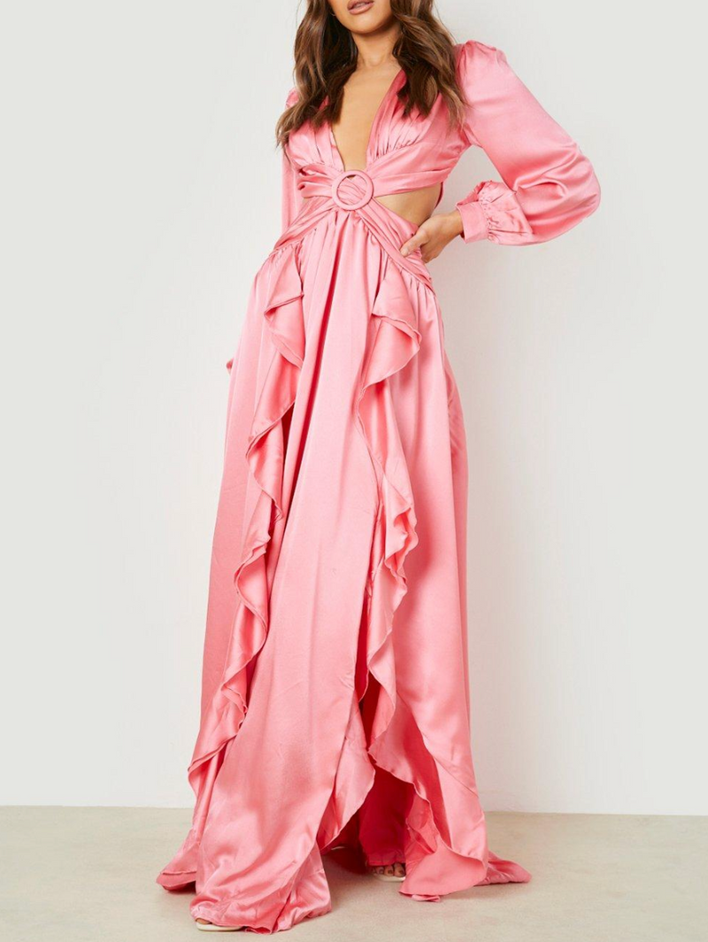 Long Sleeves Ruffle Maxi Pink (S)
