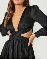 Long Sleeves Ruffle Maxi Black (S)