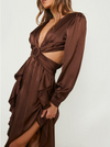 Long Sleeves Ruffle Maxi Brown (L)