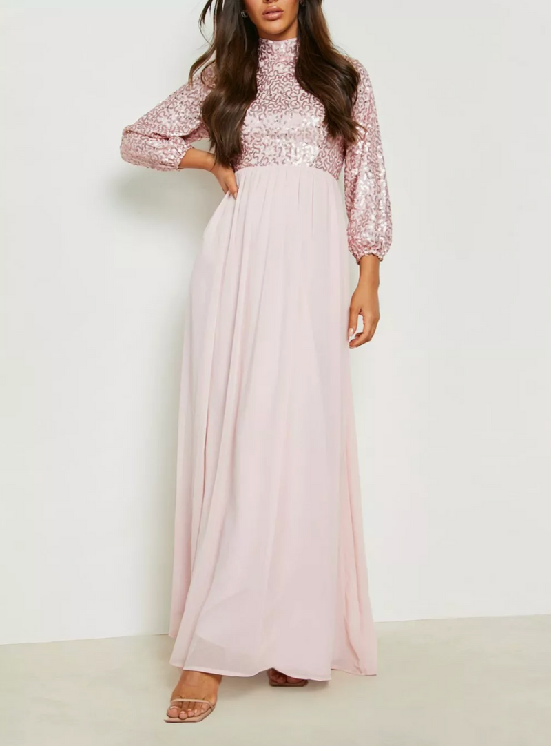 Plus High Neck Sequin Bodice Maxi (XXL)