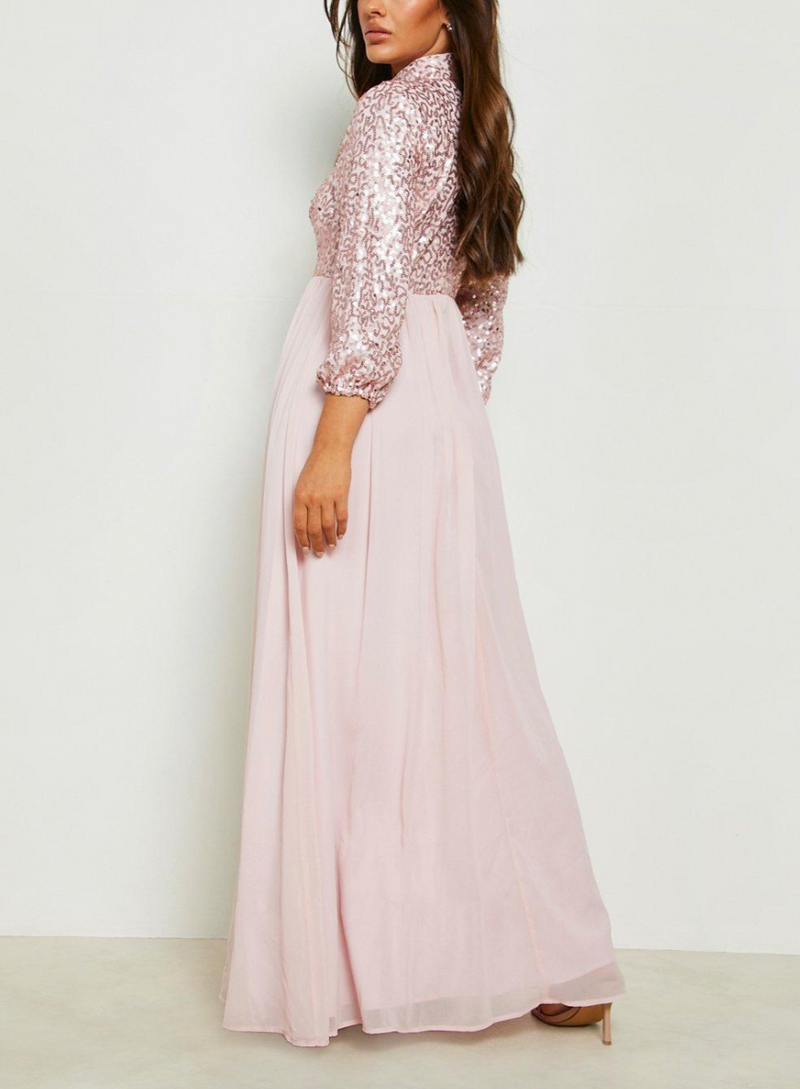 Plus High Neck Sequin Bodice Maxi (XXL)