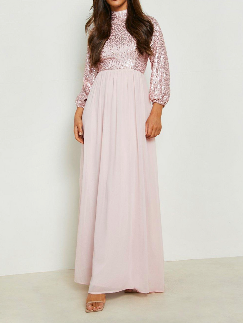 Plus High Neck Sequin Bodice Maxi (XXL)