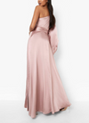 One Shoulder Satin Drape Maxi Pink (S)