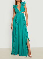 Ruffle Sleeve Maxi Green (S)