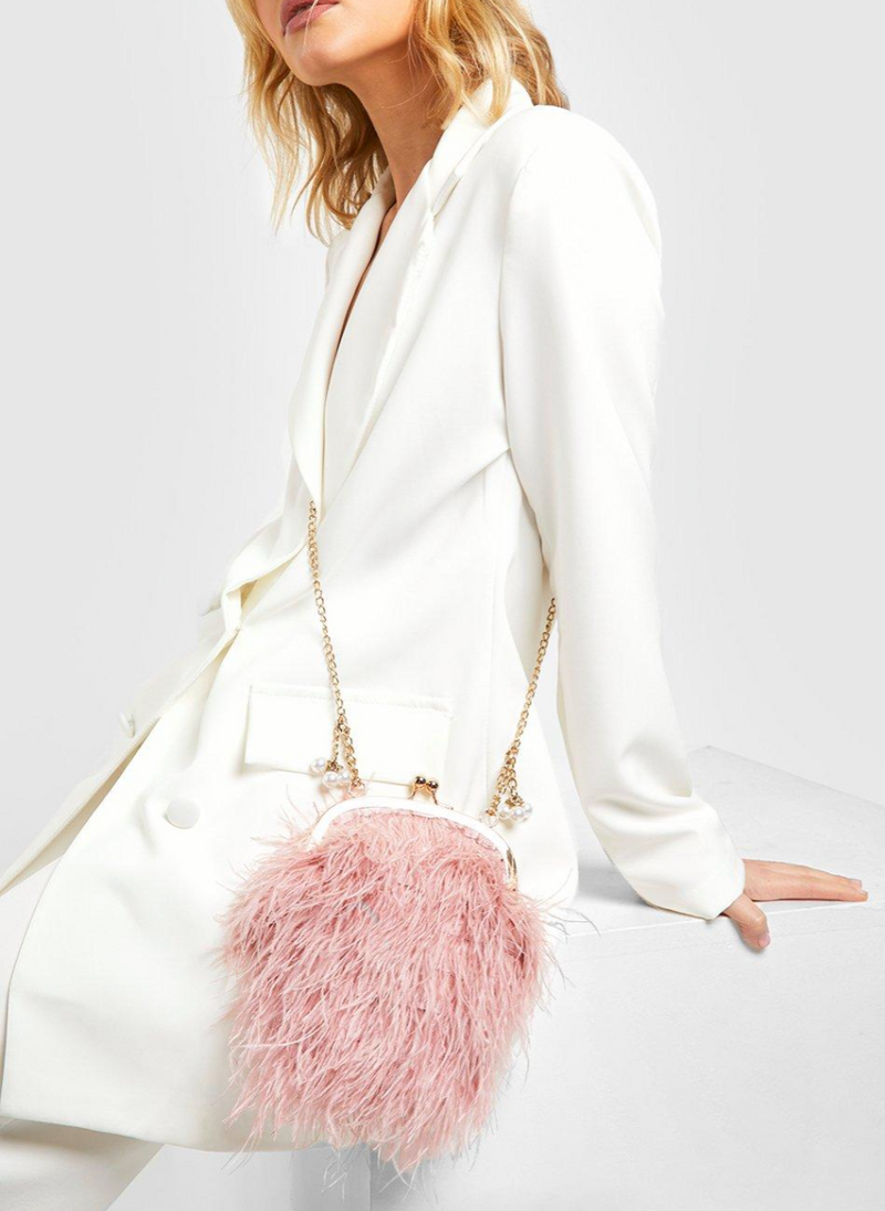 Pink Feather Clutch Bag