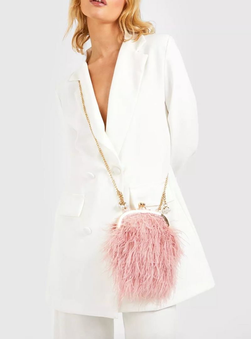 Pink Feather Clutch Bag