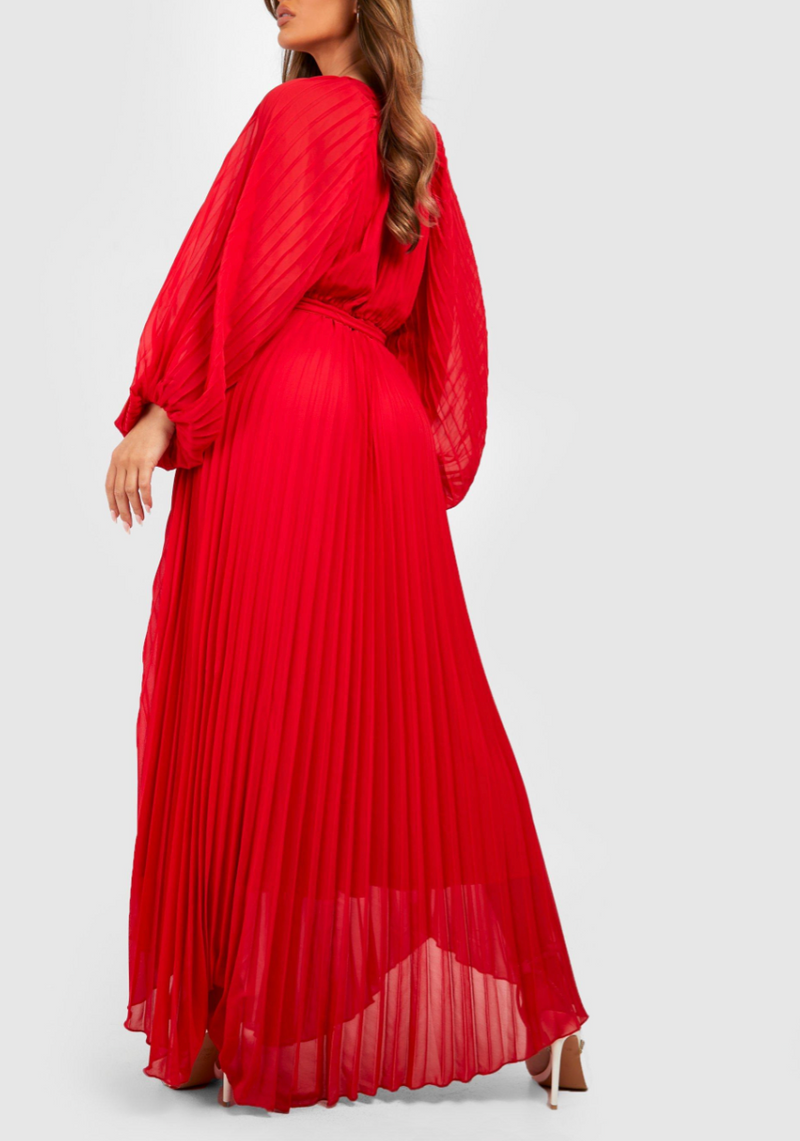 Red Balloon Sleeve Pleated Maxi (L)