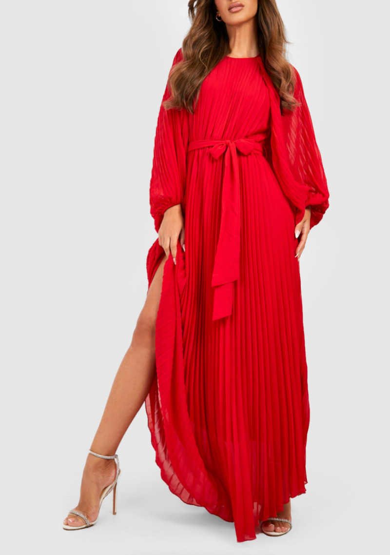 Red Balloon Sleeve Pleated Maxi (L)