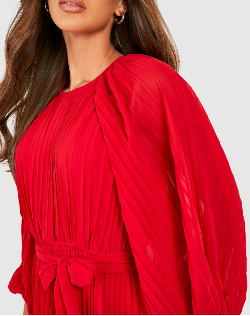 Red Balloon Sleeve Pleated Maxi (L)