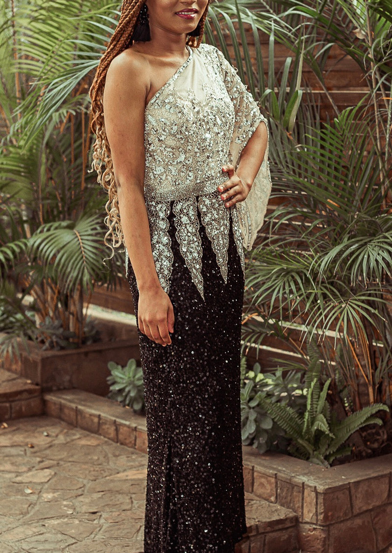One Shoulder Sparkle Chique Maxi (S)