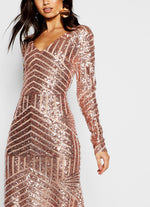 Vestido Rose Gold Sparkle Mangas (S)
