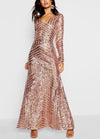 Vestido Rose Gold Sparkle Mangas (S)