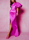 Vestido One Shoulder Puff Sleeve Pink (L)