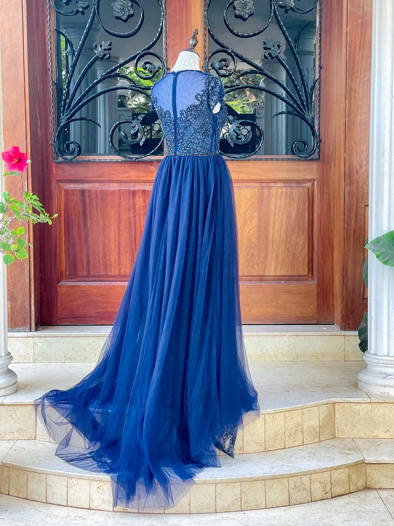 Dark Blue Beaded Gown (M)