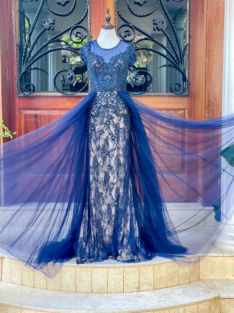 Dark Blue Beaded Gown (M)