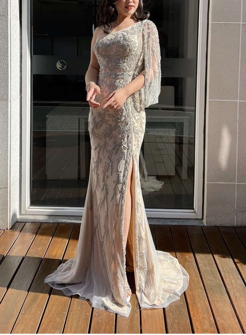 Silver Champagne Embroidered Gown (M)