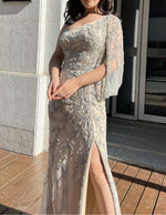 Silver Champagne Embroidered Gown (M)