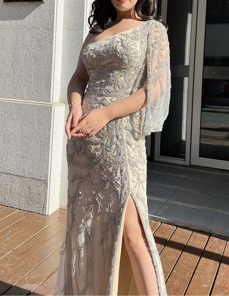 Silver Champagne Embroidered Gown (M)